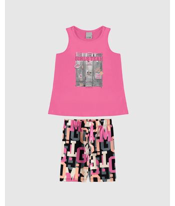 Conjunto Infantil Menina Regata E Bermuda Ciclista Estampada Malwee Kids