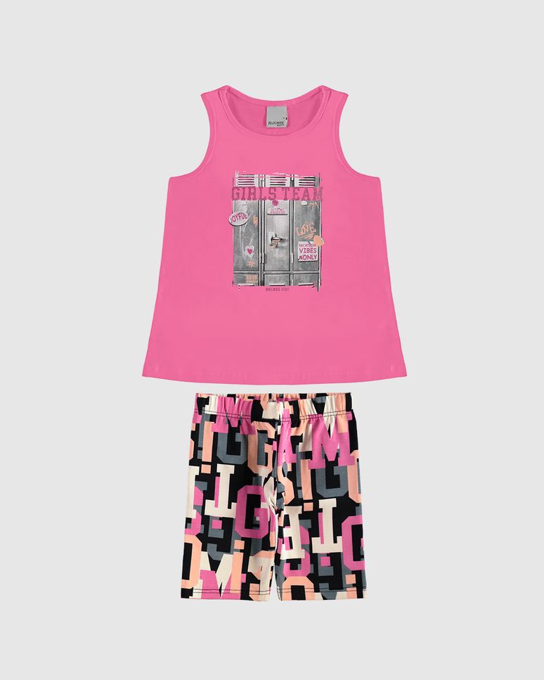 Conjunto Infantil Menina Regata E Bermuda Ciclista Estampada Malwee Kids