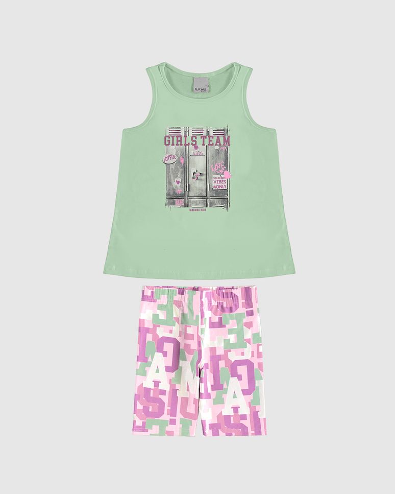 Conjunto Infantil Menina Regata E Bermuda Ciclista Estampada Malwee Kids