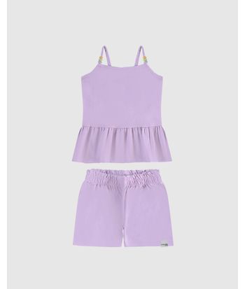 Conjunto Infantil Menina Blusa Peplum Alça Com Miçangas Malha Linho Malwee Kids