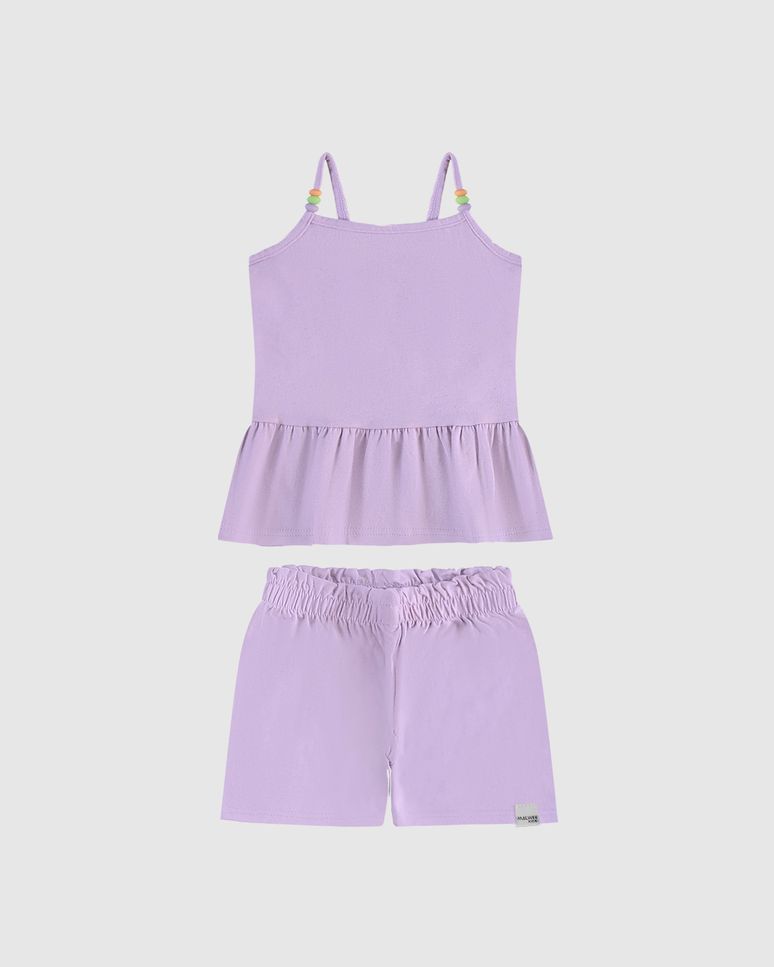 Conjunto Infantil Menina Blusa Peplum Alça Com Miçangas Malha Linho Malwee Kids