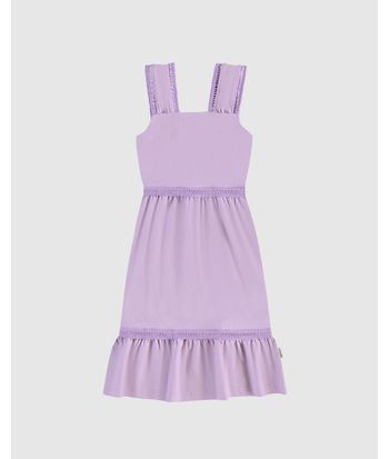 Vestido Infantil Acinturado Alça Diferenciada Em Malha Linho Malwee Kids