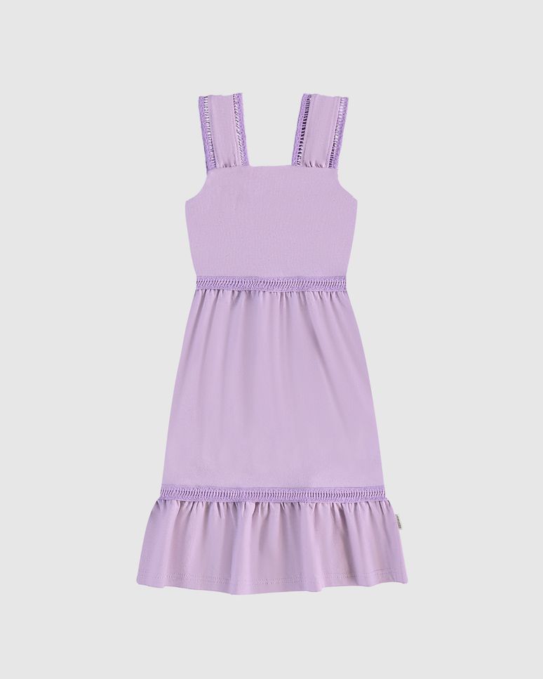 Vestido Infantil Acinturado Alça Diferenciada Em Malha Linho Malwee Kids