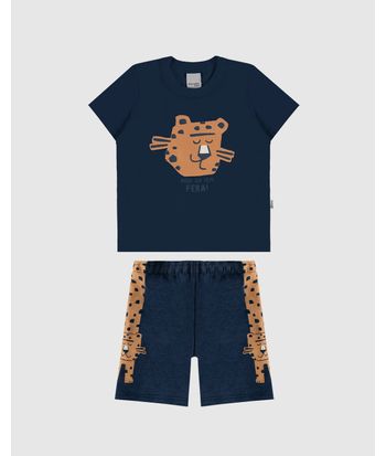 Conjunto Infantil Menino Camiseta E Bermuda Aqui Só Tem Fera Malwee Kids