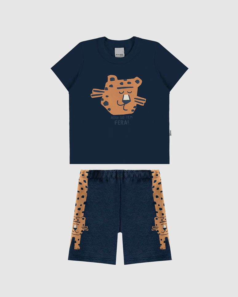 Conjunto Infantil Menino Camiseta E Bermuda Aqui Só Tem Fera Malwee Kids