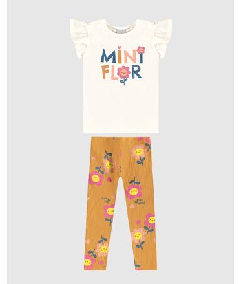Conjunto Infantil Menina Blusa Estampa Glitter Mini Flor + Calça Malwee Kids