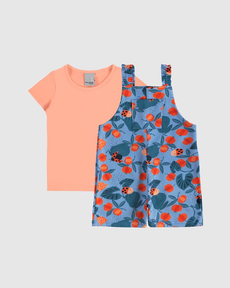 Conjunto Infantil Menina Blusa + Macaquinho Estampado Em Algodão Malwee Kids