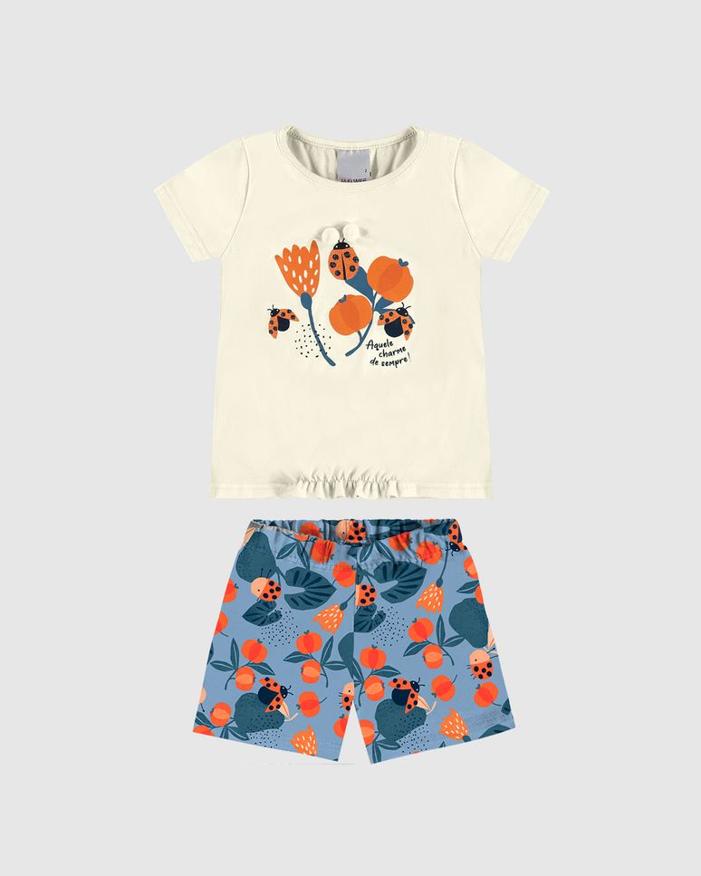 Conjunto Infantil Menina Blusa Estampa Glitter + Pompons Em Algodão Malwee Kids