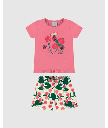 Conjunto Infantil Menina Blusa Estampa Glitter + Pompons Em Algodão Malwee Kids