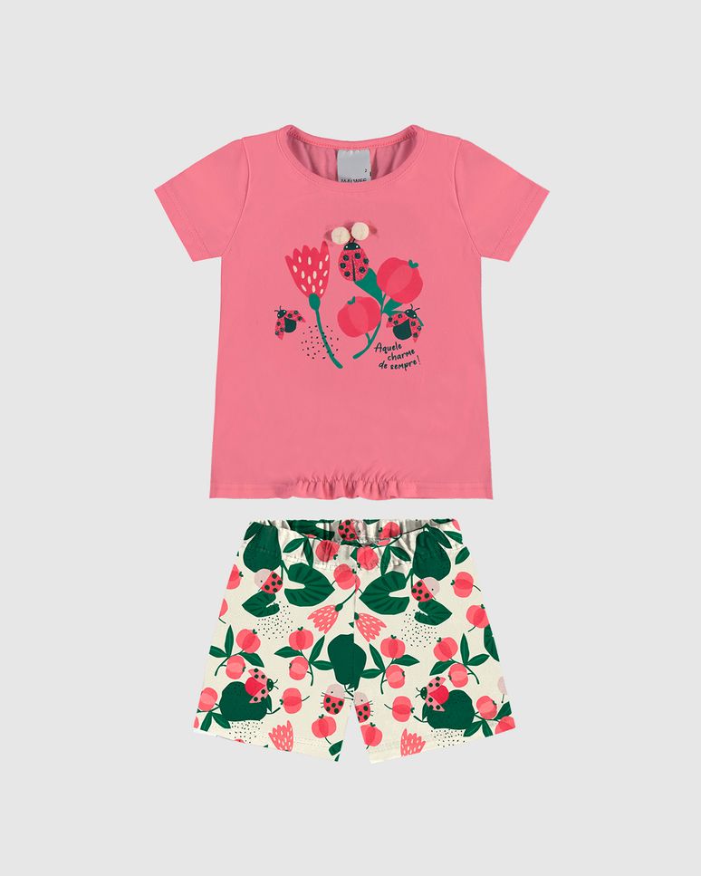 Conjunto Infantil Menina Blusa Estampa Glitter + Pompons Em Algodão Malwee Kids