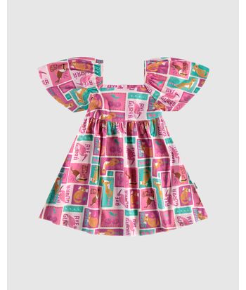 Vestido Infantil Rodado Estampa Animais Em Algodão Stretch Malwee Kids