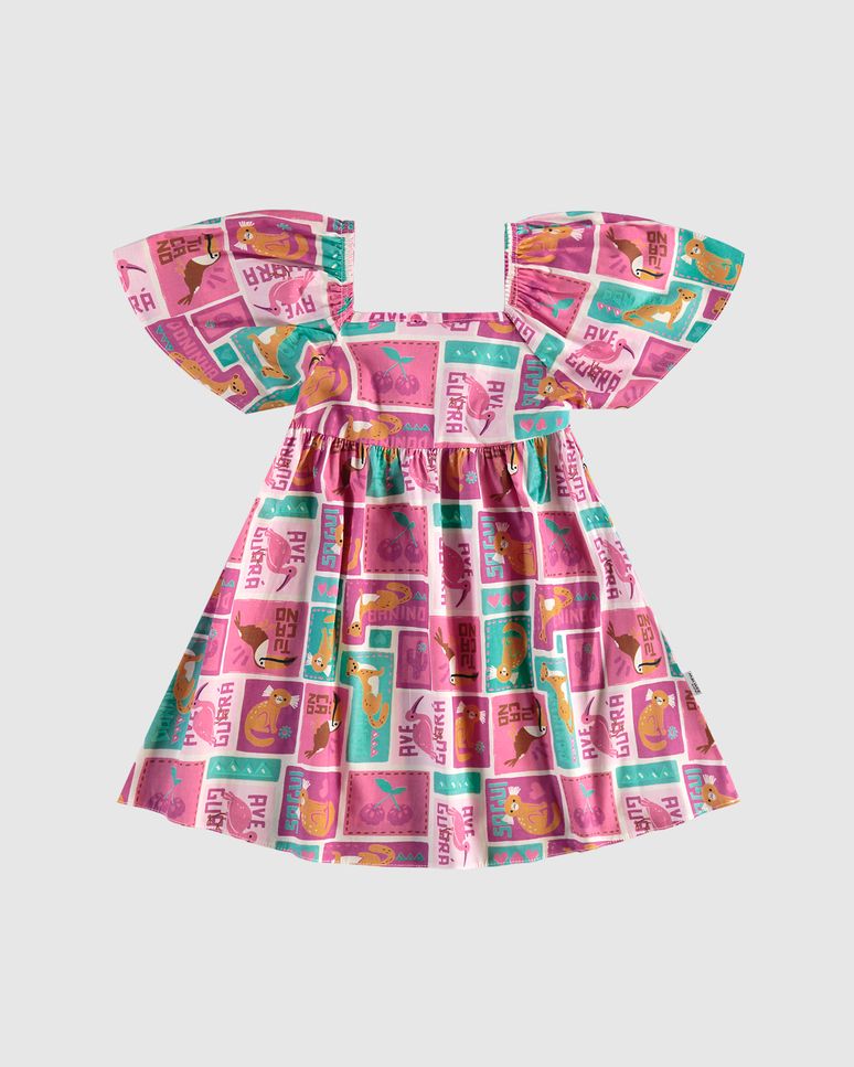 Vestido Infantil Rodado Estampa Animais Em Algodão Stretch Malwee Kids
