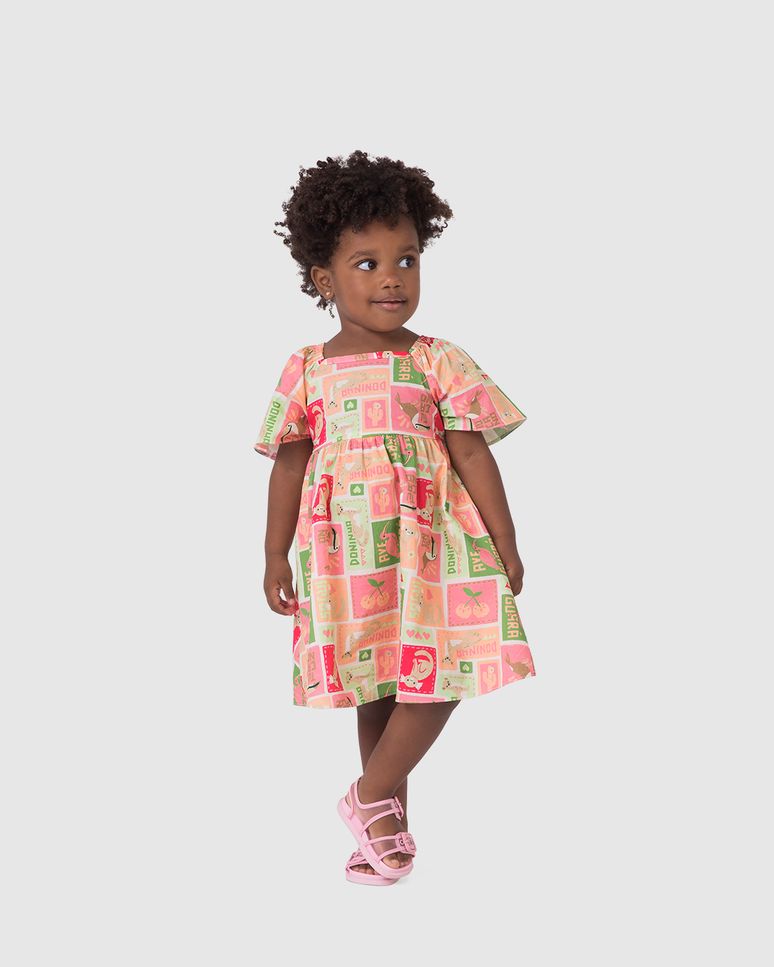 Vestido Infantil Rodado Estampa Animais Em Algodão Stretch Malwee Kids