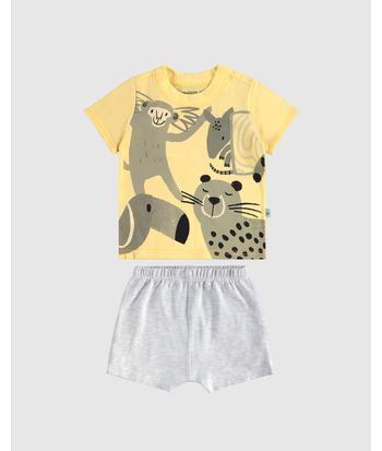 Conjunto Infantil Menino Camiseta Estampa Bichos Em Algodão Malwee Kids