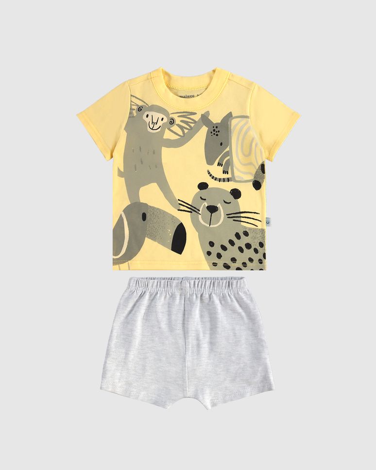 Conjunto Infantil Menino Camiseta Estampa Bichos Em Algodão Malwee Kids