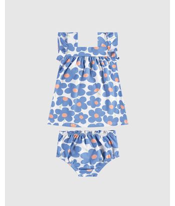 Conjunto Infantil Menina Vestido Evasê Floral + Calcinha Em Algodão Malwee Kids