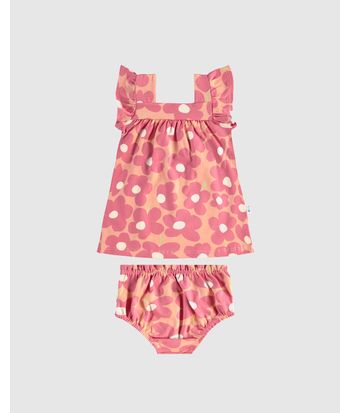 Conjunto Infantil Menina Vestido Evasê Floral + Calcinha Em Algodão Malwee Kids