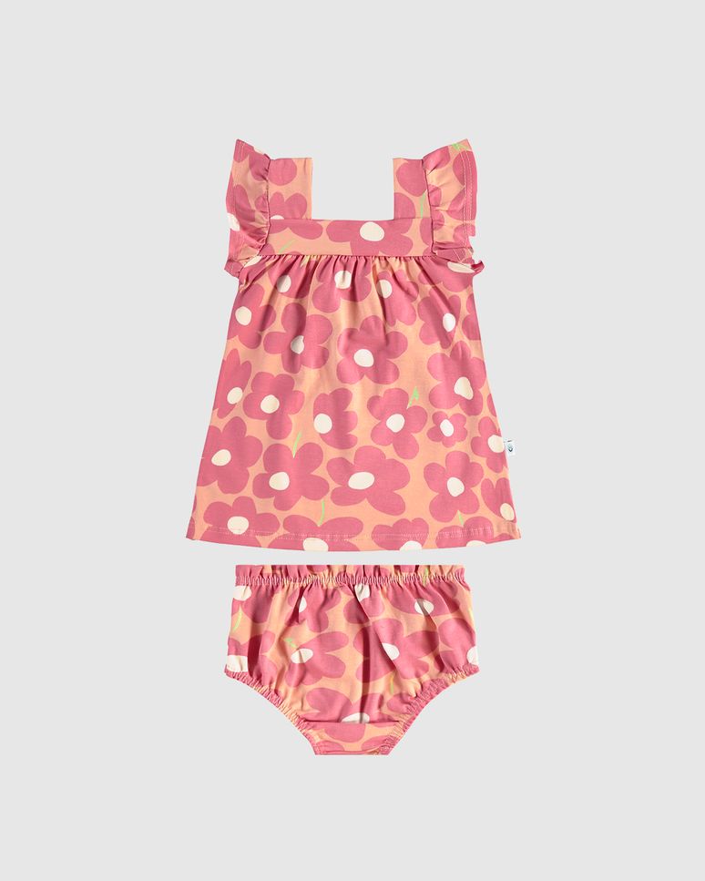 Conjunto Infantil Menina Vestido Evasê Floral + Calcinha Em Algodão Malwee Kids