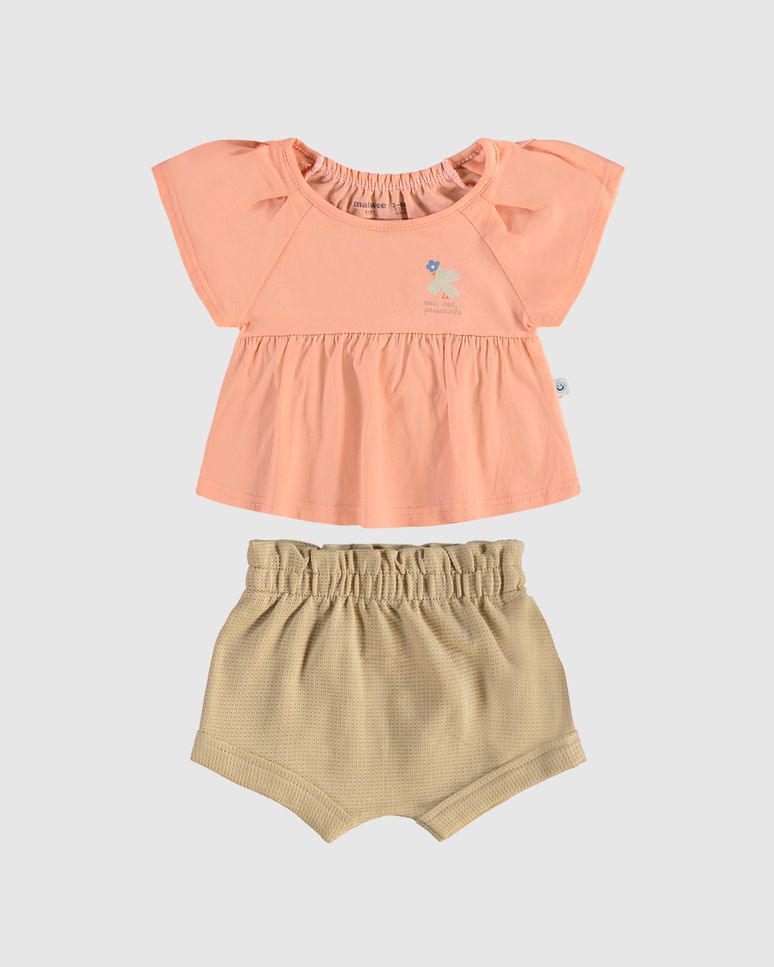 Conjunto Infantil Menina Shorts Clochard Em Malha Texturizada Malwee Kids