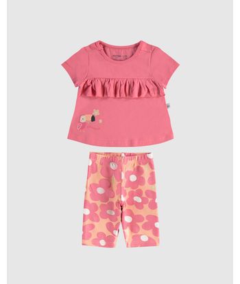 Conjunto Infantil Menina Blusa Babado + Calça Corsário Em Algodão Malwee Kids