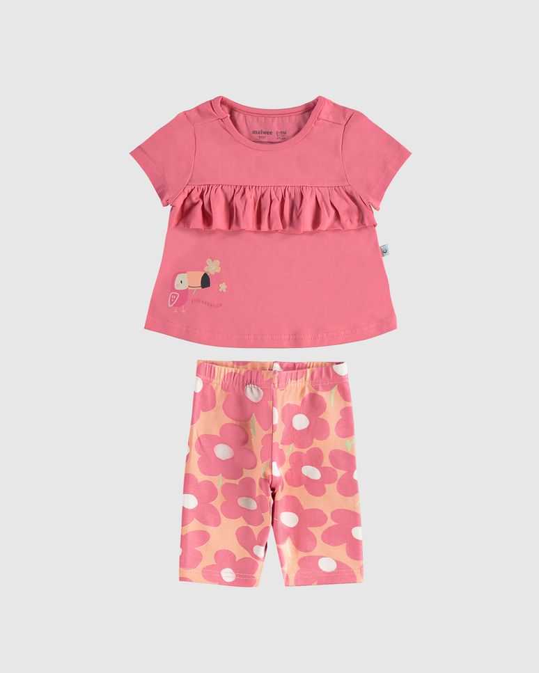 Conjunto Infantil Menina Blusa Babado + Calça Corsário Em Algodão Malwee Kids