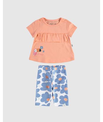 Conjunto Infantil Menina Blusa Babado + Calça Corsário Em Algodão Malwee Kids