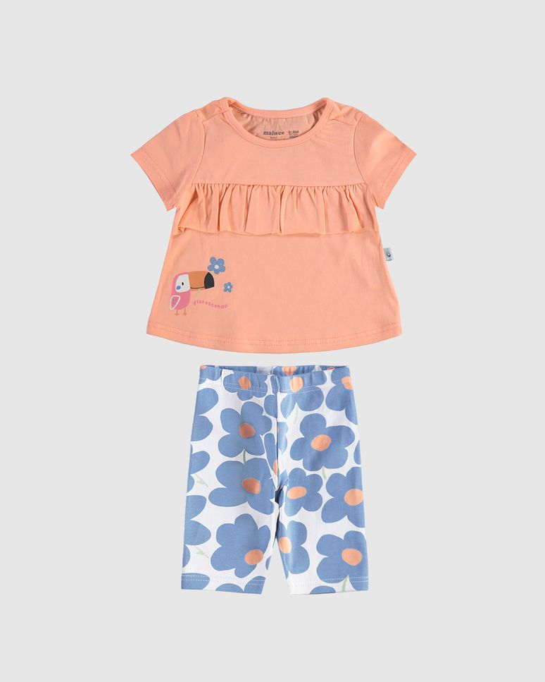 Conjunto Infantil Menina Blusa Babado + Calça Corsário Em Algodão Malwee Kids