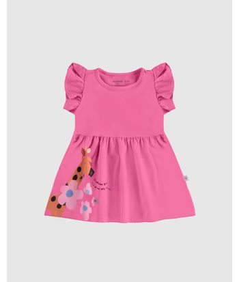 Vestido Infantil Manga Babado Estampa Girafinha Em Algodão Malwee Kids