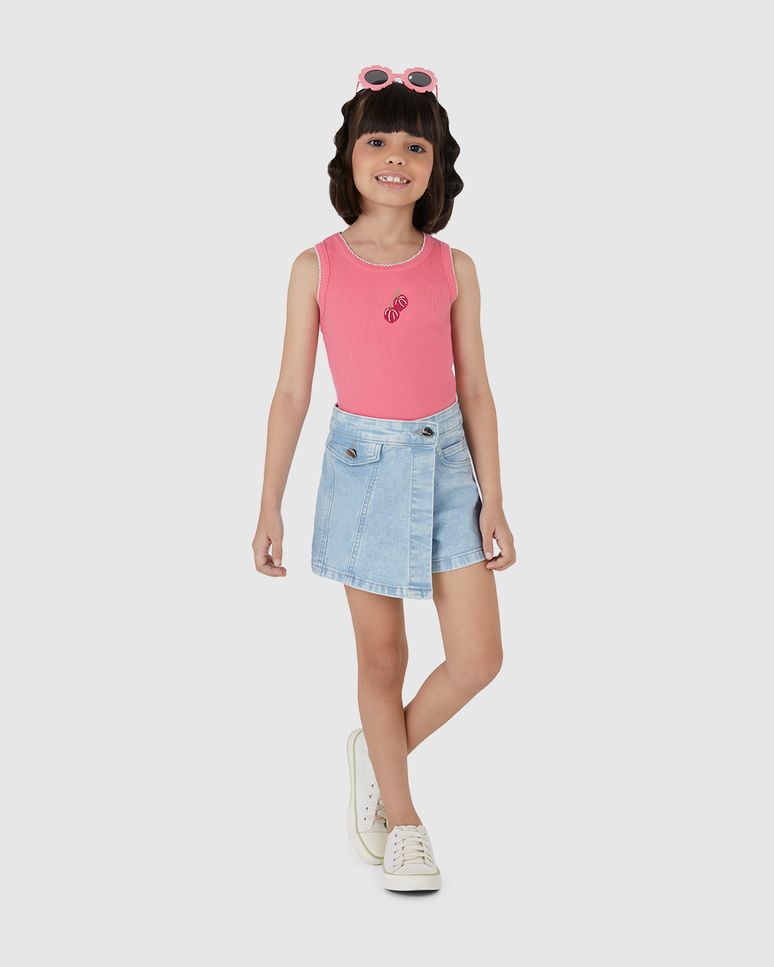 Regata Infantil Menina Cropped Bordado Frontal Em Ribana Malwee Kids