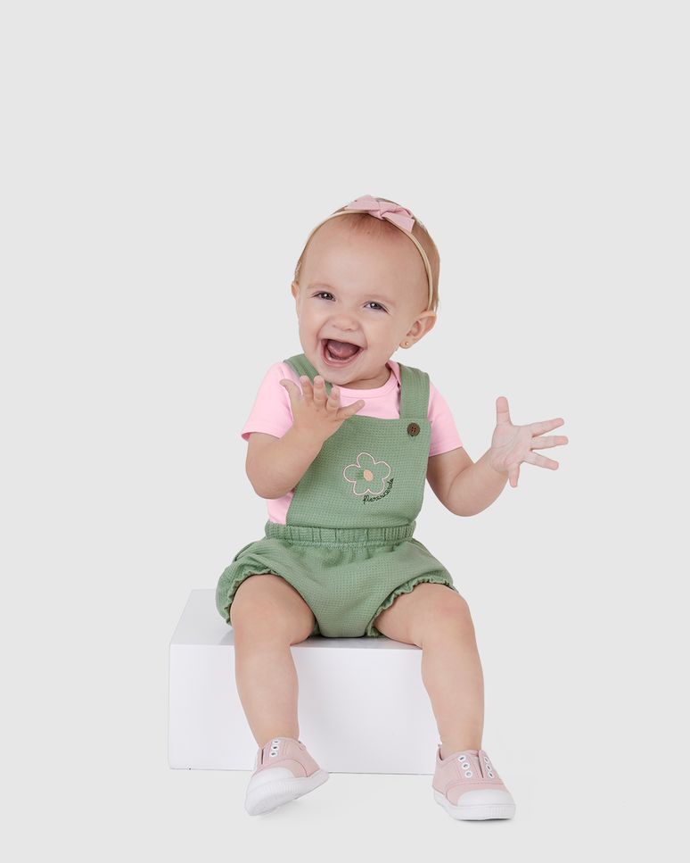 Conjunto Bebê Menina Body + Macaquinho Em Malha Texturizada Malwee Kids