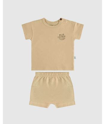 Conjunto Infantil Menino Camiseta Abertura Ombro Em Malha Textura Malwee Kids