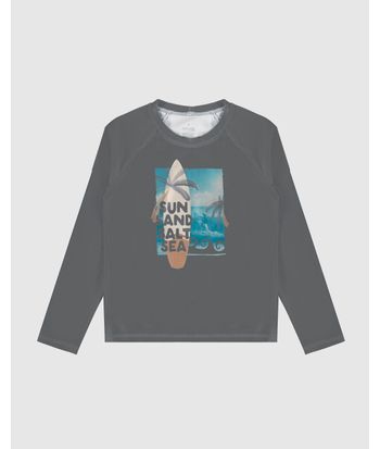 Camiseta Praia Infantil Unissex Sun Sand Salt Sea Em Malha UV50+ Malwee Kids