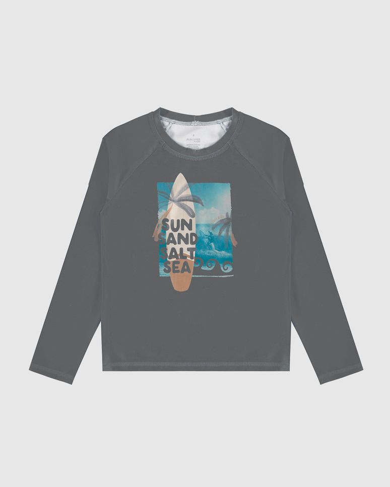 Camiseta Praia Infantil Unissex Sun Sand Salt Sea Em Malha UV50+ Malwee Kids