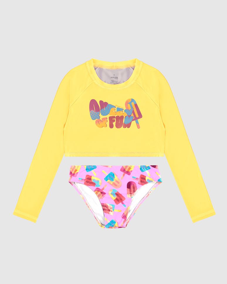Conjunto Infantil Menina Blusa Praia + Calcinha Em Malha UV50+ Malwee Kids
