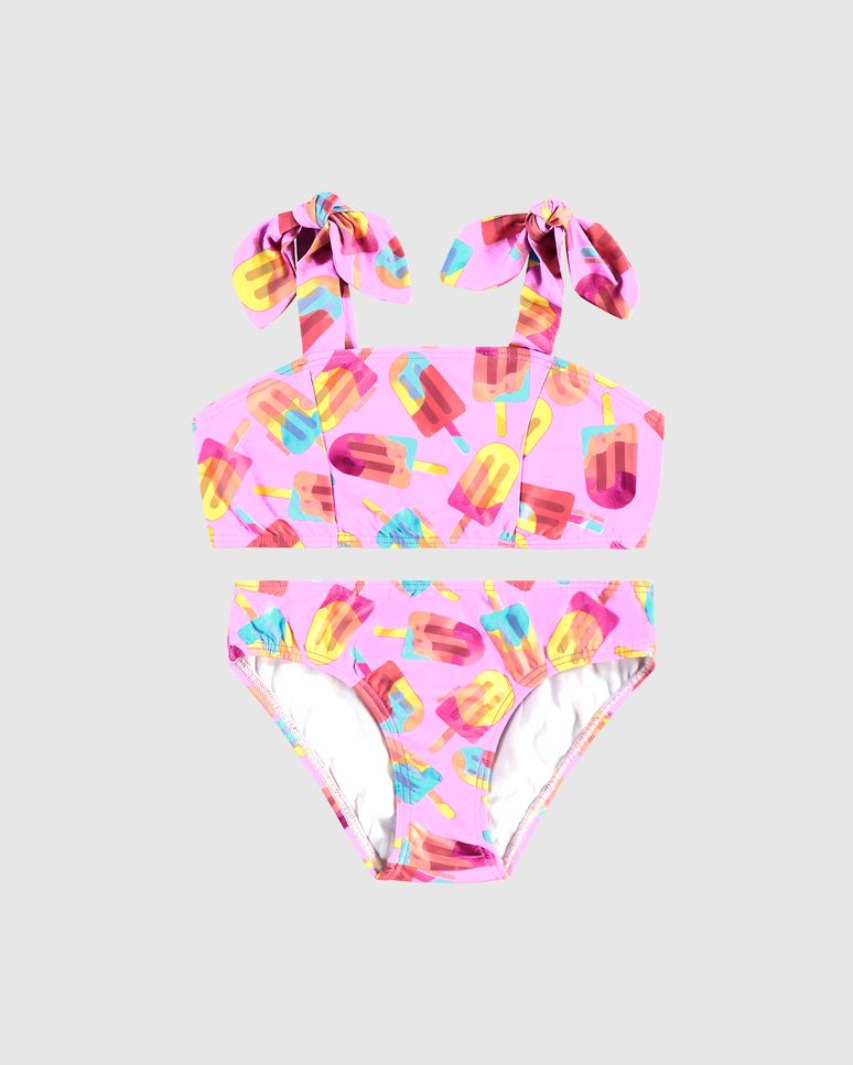 Biquíni Infantil Menina Reto Estampa Picolés Em Malha UV50+ Malwee Kids