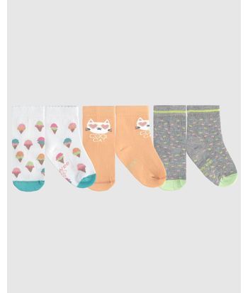Kit 3 Meias Infantis Unissex Cano Curto Malwee Kids