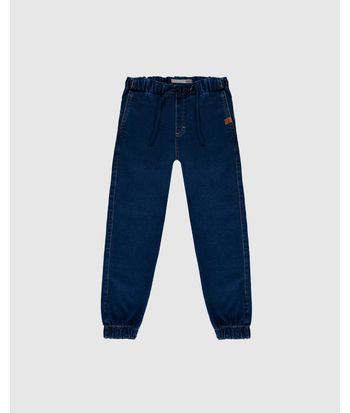 Calça Infantil Menino Jogger Cós Elástico Em Jeans Moletom Malwee Kids