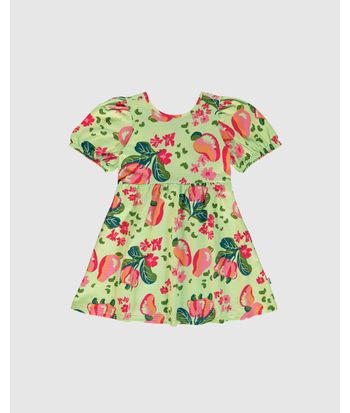 Vestido Infantil Estampa Frutas Costas Vazada Em Malha Texturizada Malwee Kids