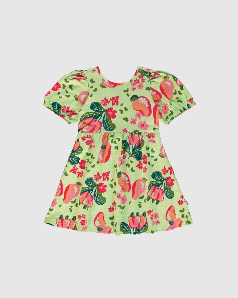 Vestido Infantil Estampa Frutas Costas Vazada Em Malha Texturizada Malwee Kids