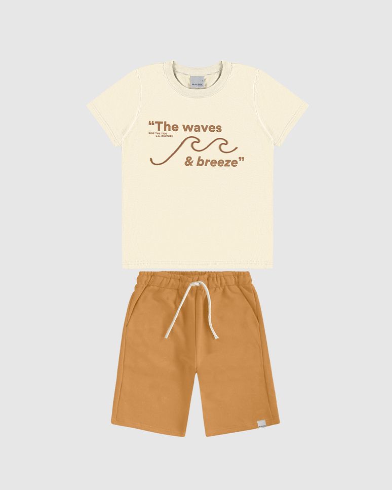 Conjunto Infantil Menino Camiseta The Waves & Breeze Em Algodão Malwee Kids