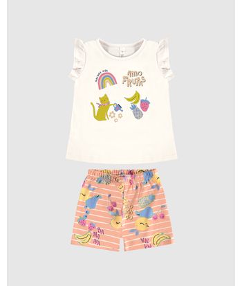 Pijama Curto Infantil Menina Amo Frutas Em Algodão Malwee Kids