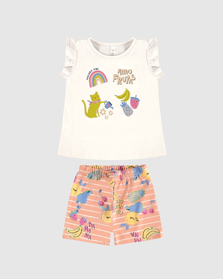 Pijama Curto Infantil Menina Amo Frutas Em Algodão Malwee Kids