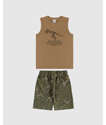 Conjunto Infantil Menino Bermuda Estampada Em Moletinho Malwee Kids