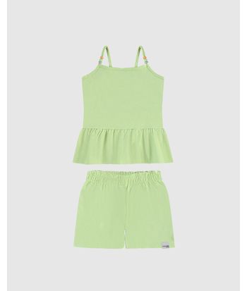 Conjunto Infantil Menina Blusa Peplum Alça Com Miçangas Malha Linho Malwee Kids
