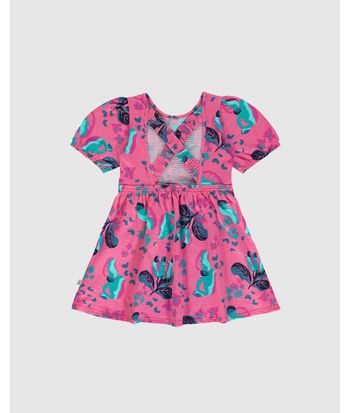 Vestido Infantil Estampa Frutas Costas Vazada Em Malha Texturizada Malwee Kids