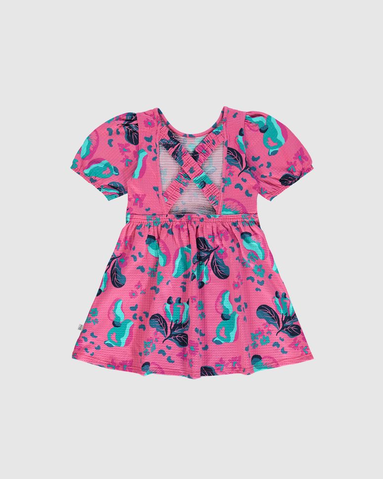 Vestido Infantil Estampa Frutas Costas Vazada Em Malha Texturizada Malwee Kids