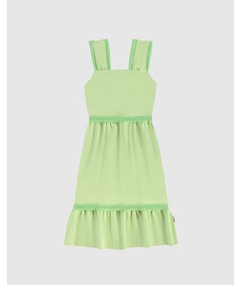 Vestido Infantil Acinturado Alça Diferenciada Em Malha Linho Malwee Kids