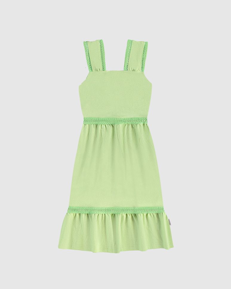 Vestido Infantil Acinturado Alça Diferenciada Em Malha Linho Malwee Kids