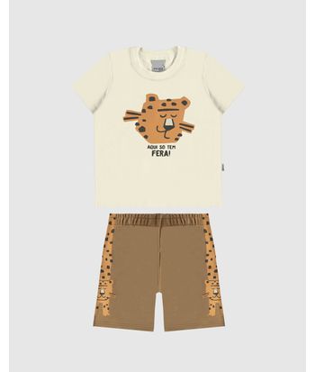 Conjunto Infantil Menino Camiseta E Bermuda Aqui Só Tem Fera Malwee Kids