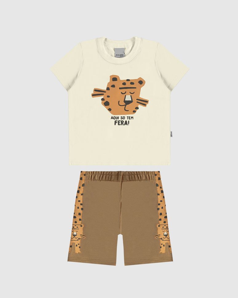 Conjunto Infantil Menino Camiseta E Bermuda Aqui Só Tem Fera Malwee Kids